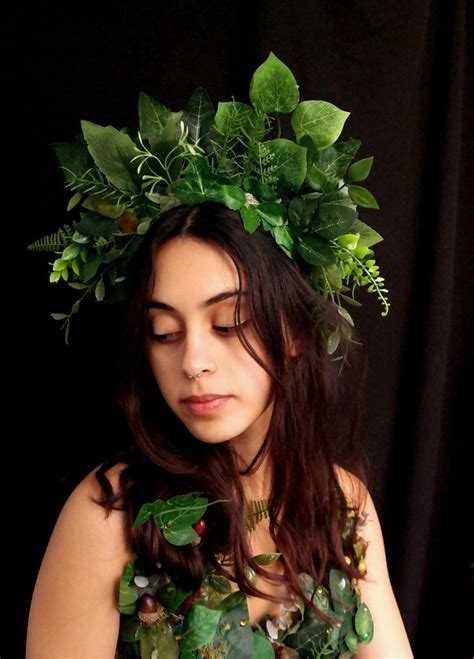 Mother Earth Goddess Headdress Woodland Fairy Crown Green Etsy Fairy