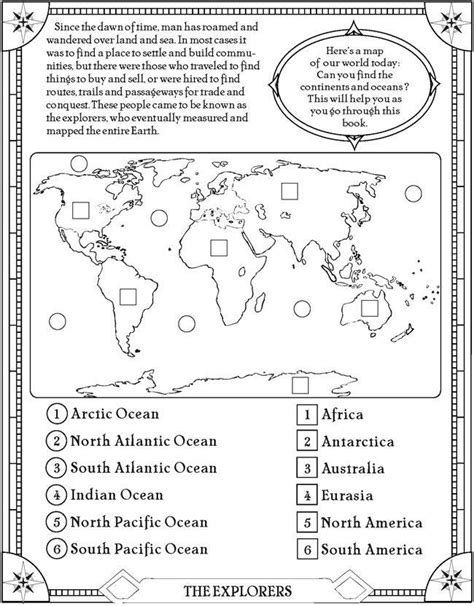 Find The Oceans And Continents Page Free Printable Elementary Social