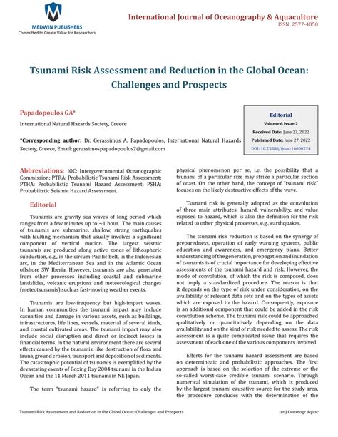 Pdf Tsunami Risk Assessment And Reduction In The Global Ocean