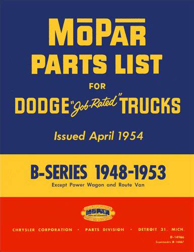 1948 1953 Dodge B Series Truck Parts Catalog Pdf Vintage Moparts