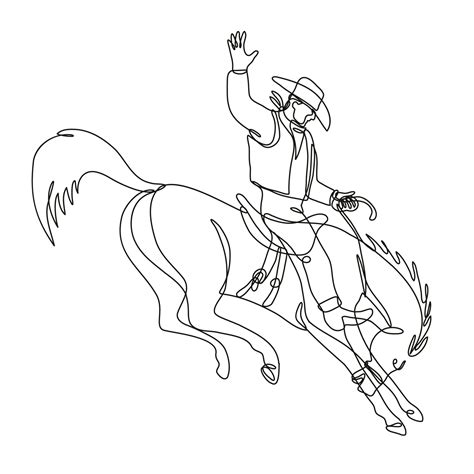Rodeo Cowboy Riding A Bucking Bronco Continuous Line Drawing 4191926