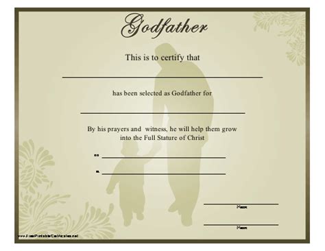 Godfather Certificate Printable Certificate