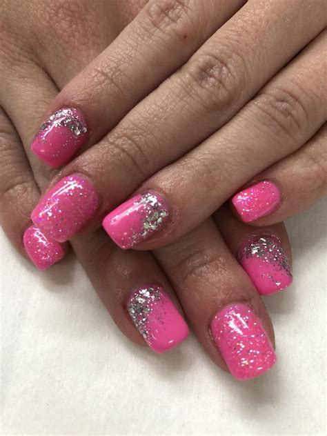 Hot Pink Bling Glitter Gel Nails Pink Gel Nails Designs Gel Nail