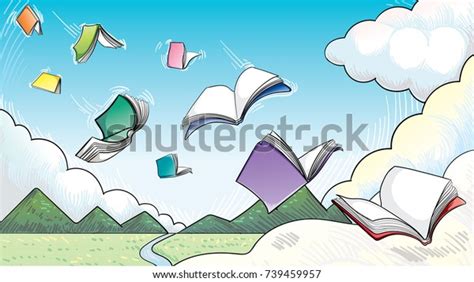 Hand Drawn Flying Books Vector Stock Vector Royalty Free 739459957