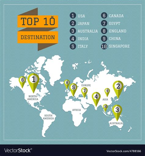 World Map Travel Destination With Pin Royalty Free Vector