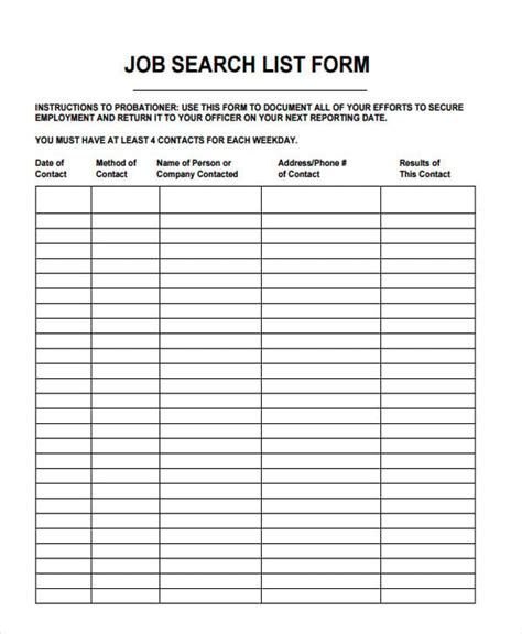 Job List Templates 6 Free Word Pdf Format Download