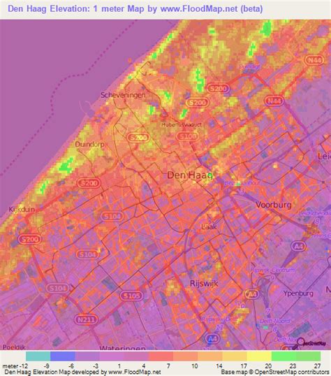 elevation of den haag netherlands elevation map topography contour