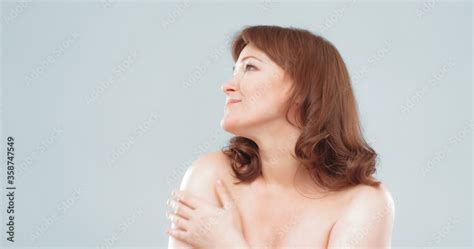 Side View Of Pretty Nude Woman Looking At Left Side On Textspace