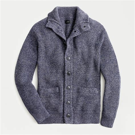 Jcrew Marled Cotton Mockneck Cardigan Sweater For Men