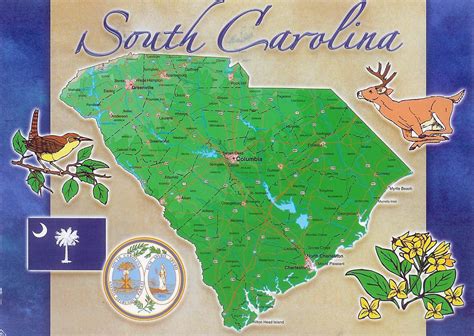 South Carolina State Postcard With Map Postcard With Map Of South