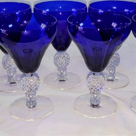 Cobalt Blue And Clear Crystal Water Or Wine Stems Set Of