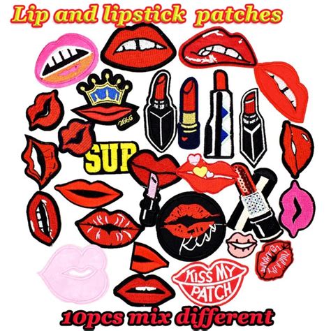 Diy Lips And Lipstick Patches For Clothing Iron Embroidered Kiss Patch