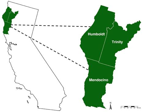 Map Of The Emerald Triangle Along The North Coast Of California