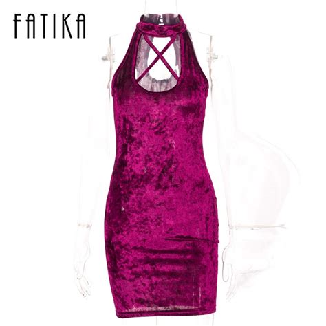 Fatika Women Sexy Halter Velvet Slim Bandage Dresses Summer 2017 Ladies