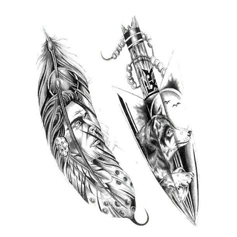 Feather With The Indian Man Inside And Arrow With The Wolf