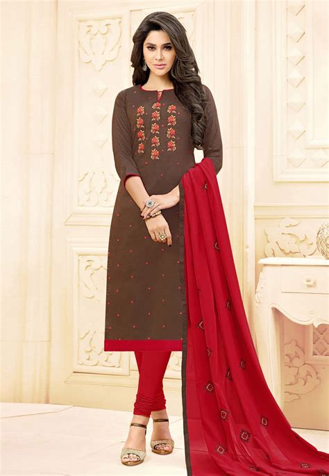 Buy Brown Cotton Churidar Suit 155273 Online At Lowest Price From Huge Collection Of Salwar