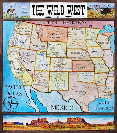 Wild West Map Historical Western States American Frontier Etsy Ireland