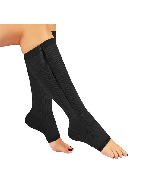 Hemptastic Womens Firm Compression Knee High Zipper Socks Open Toe 20 30mmhg