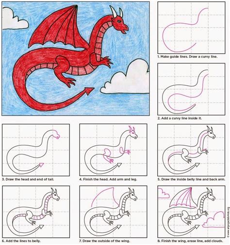 How To Draw A Dragon Tutorial Video And Dragon Coloring Page Drawing