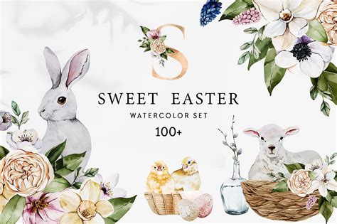 Sweet Easter Watercolor Spring Set Animal Illustrations ~ Creative Market