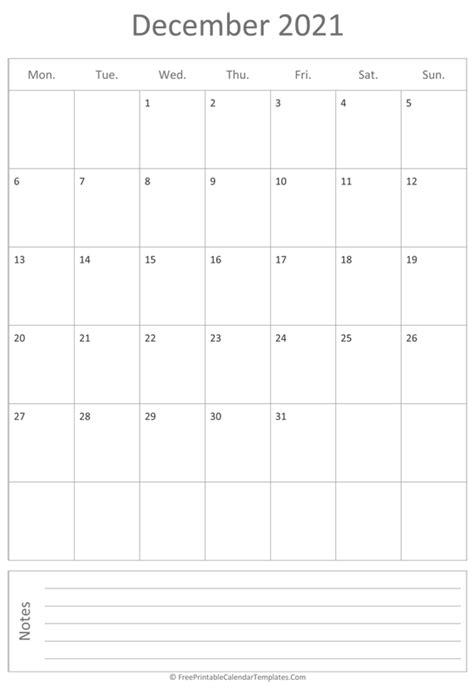 printable december calendar  vertical