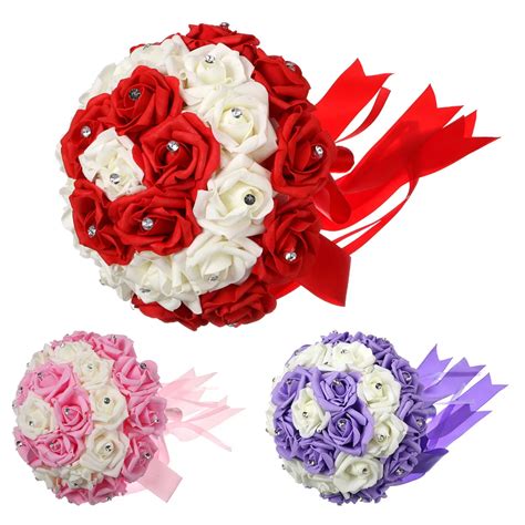 2017 Brand New Arrival12 Wedding Party Bride Bouquet Flowers Purle