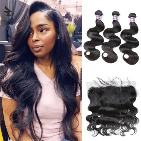Alibd Brazilian Hair Weave Body Wave Human Hair 3 Bundles With Lace Frontal Closure Remy Hair