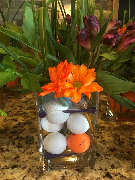 Golf Tournament Table Decor Orange And Purple Golf Tees Mint Grasses