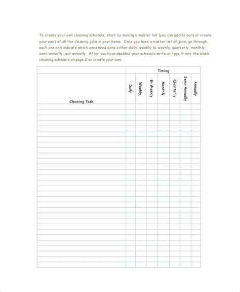 Blank Cleaning Schedule Template 6 Templates Example Templates