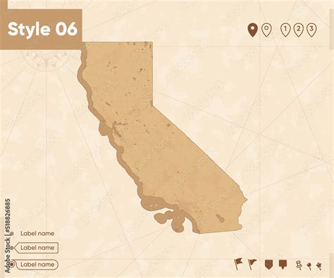 California Usa Map In Vintage Style Retro Style Map Sepia Vintage