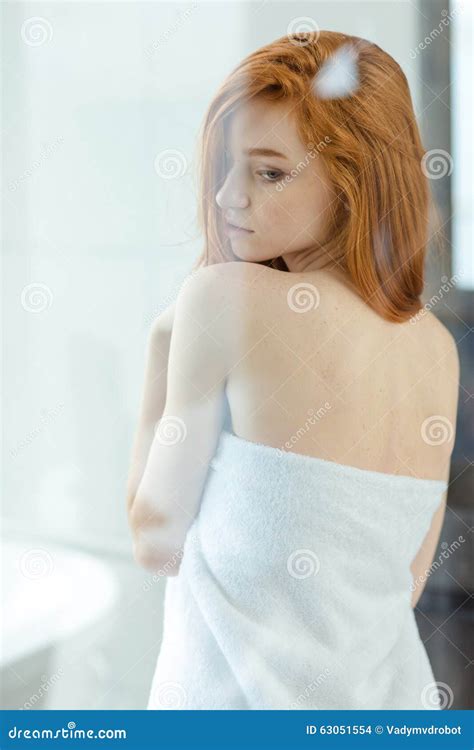 Redhead Woman Standing In Bathroom Stock Photography Cartoondealer