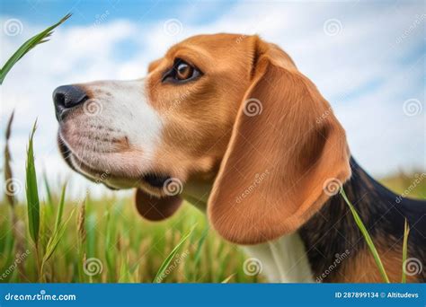 Close Up Of Beagles Nose Tracking Scent On Grass Stock Illustration