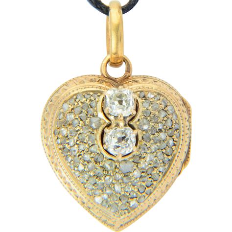 antique victorian diamond heart shape locket pendant 14 k yellow gold from aliceantiquejewelry