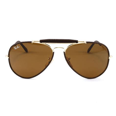 Unisex Rb3422q Aviator Craft 9041 Sunglasses Leather Brown Ray Ban