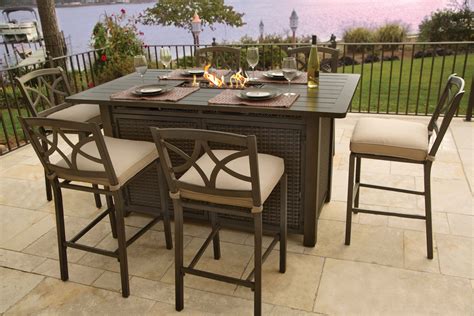 Agio International Davenport Bar Fire Pit And 4 Bar Stools Fire Pit
