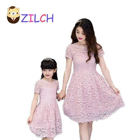Zilch New Summer Korean Motherand Daughter Dress Lace Dress Parenting Kid Lady Dress