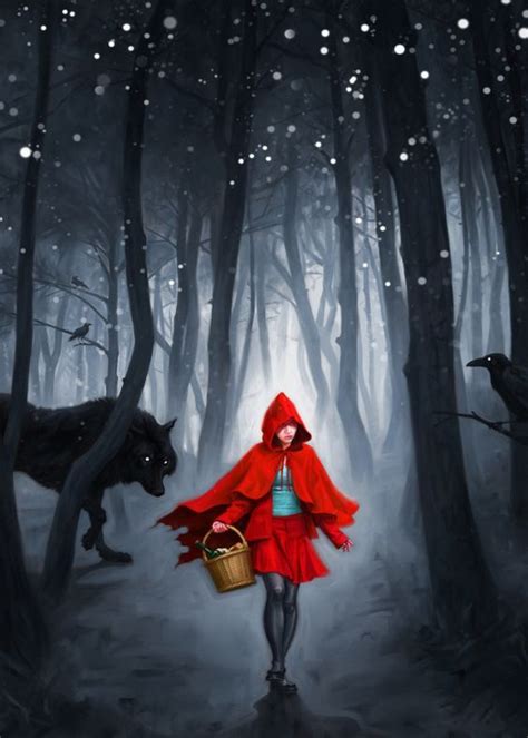 Displate Poster Little Red Riding Hood Fairytale Wolf Creepy Girl