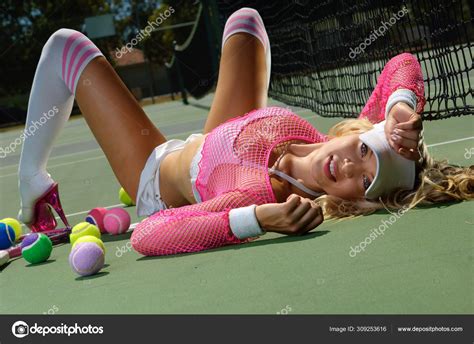 Sexy Tennis Girl Posing Court Stock Photo By Nickvango