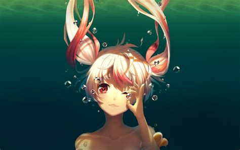 Wallpaper Fantasy Underwater Girls Anime Red Eyes Brunette Blonde My