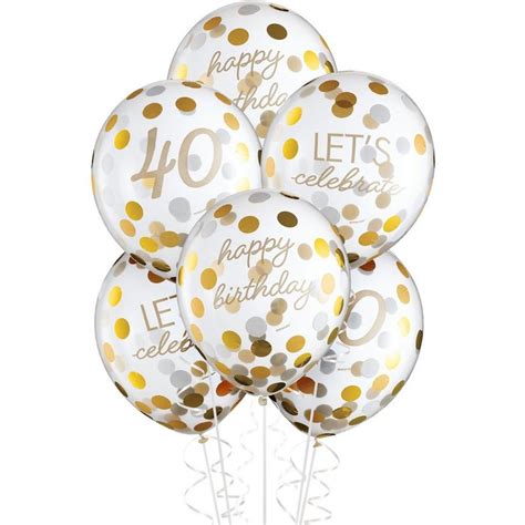 Metallic Golden Age 40th Birthday Latex Confetti Balloons 12in 6ct