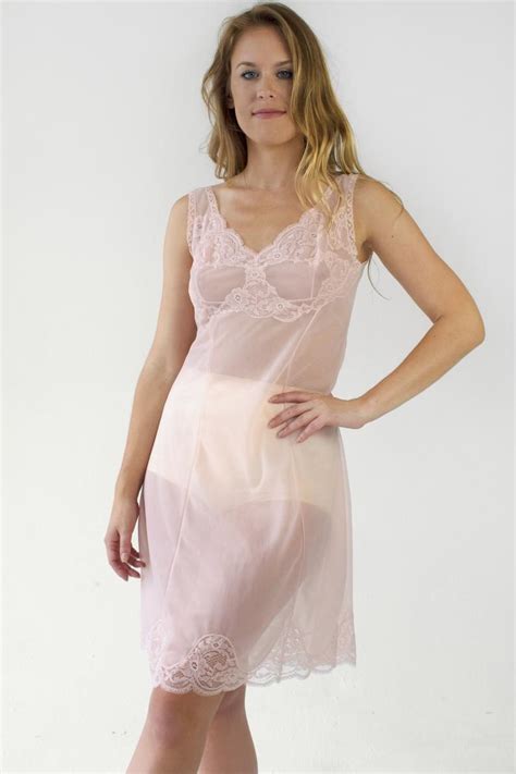 Vintage Lace Slip Dress Pink Sheer Negligee Lingerie Chemise Etsy