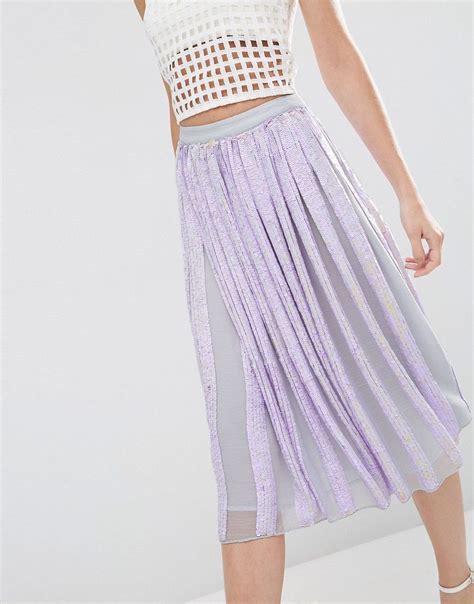 Asos Pleated Midi Skirt In Sequins At Midi Skirt Latest