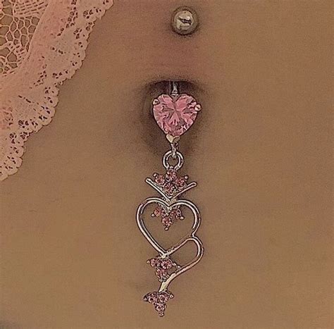 Pink Heart Belly Button Ring Y2k 2000s Aesthetic Body Jewelry Surgical Steel Navel Piercing
