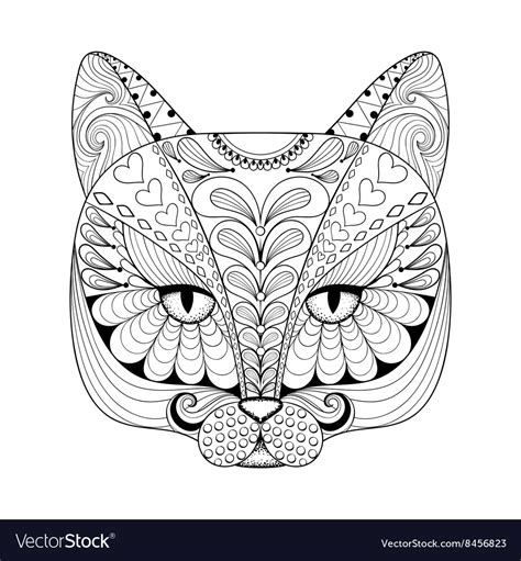 Zentangle Cat Print For Adult Coloring Page Vector Image