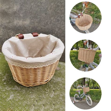 Bicycle Front Basket Wicker Bike Basket With Leather Belt Handmade