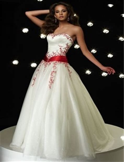 Colored Embroidery Wedding Dresses Red And White Satin Off Shoulder