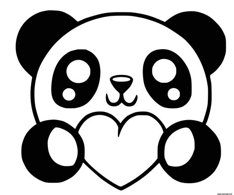 Coloriage Panda Kawaii Avec Coeurs JeColorie