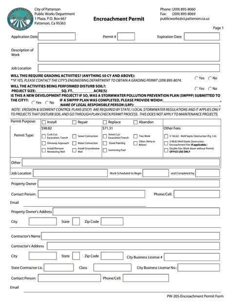 Fillable Online Public Works Department 1 Plaza Po Box 667 Encroachment