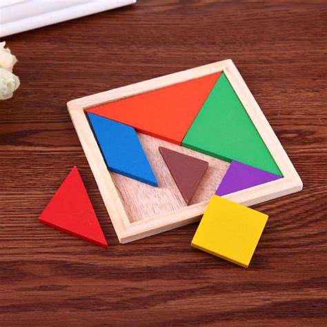 Montessori Wooden Tangram Jigsaw Puzzle Toy Geometry Shape Baby Diy
