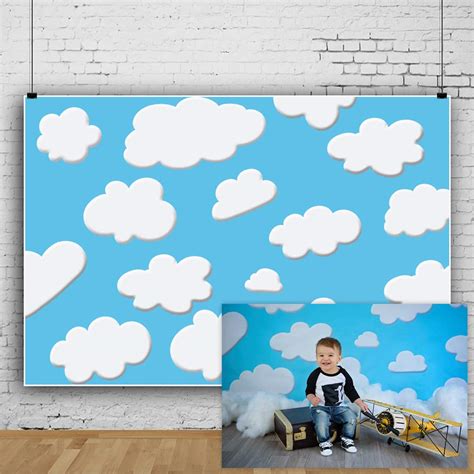 Buy Laeacco 10x65ft Cartoon Blue Sky White Clouds Background Cute